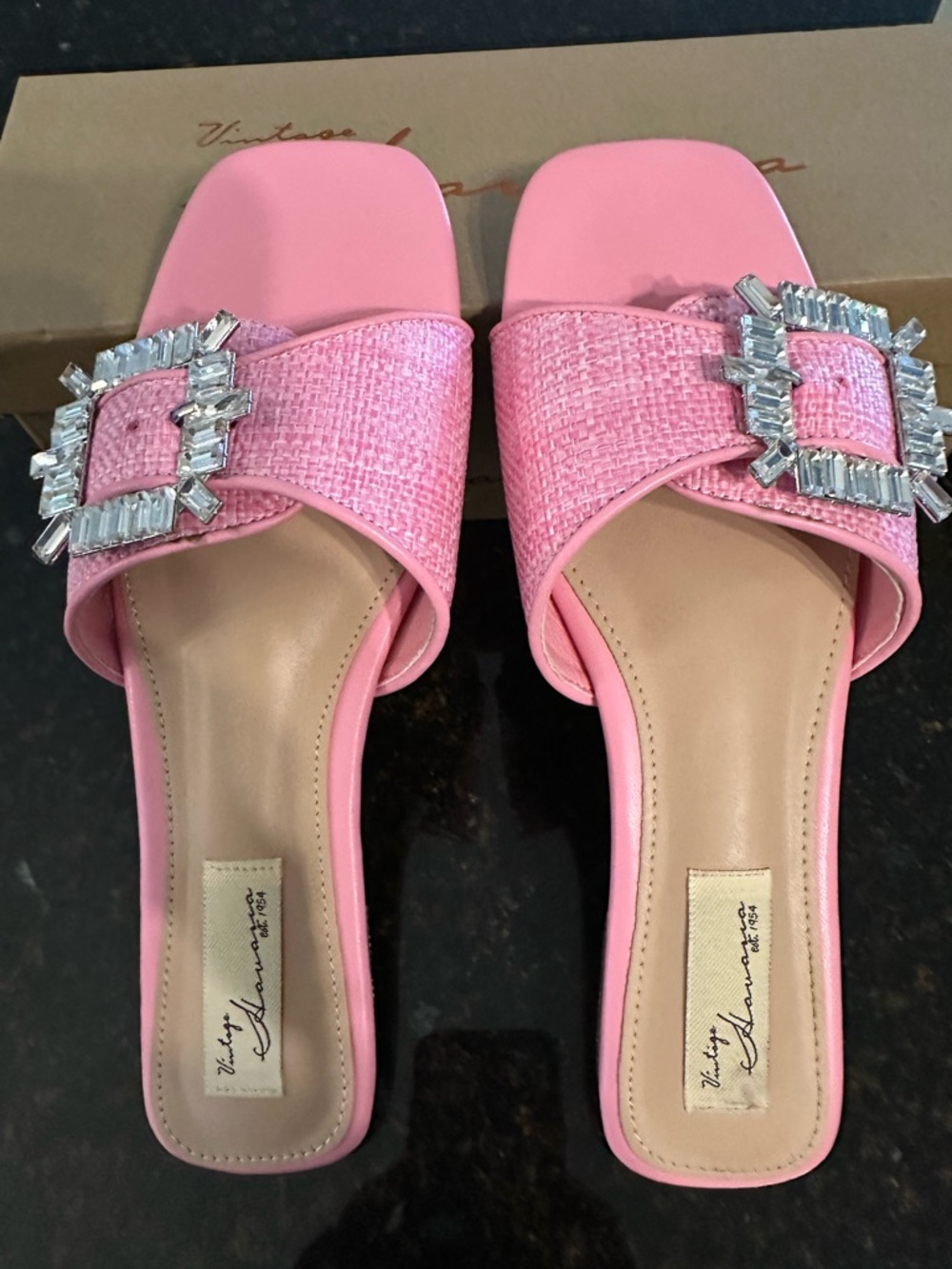 Vintage Havana Pink Jeweled Buckle Slide Mules